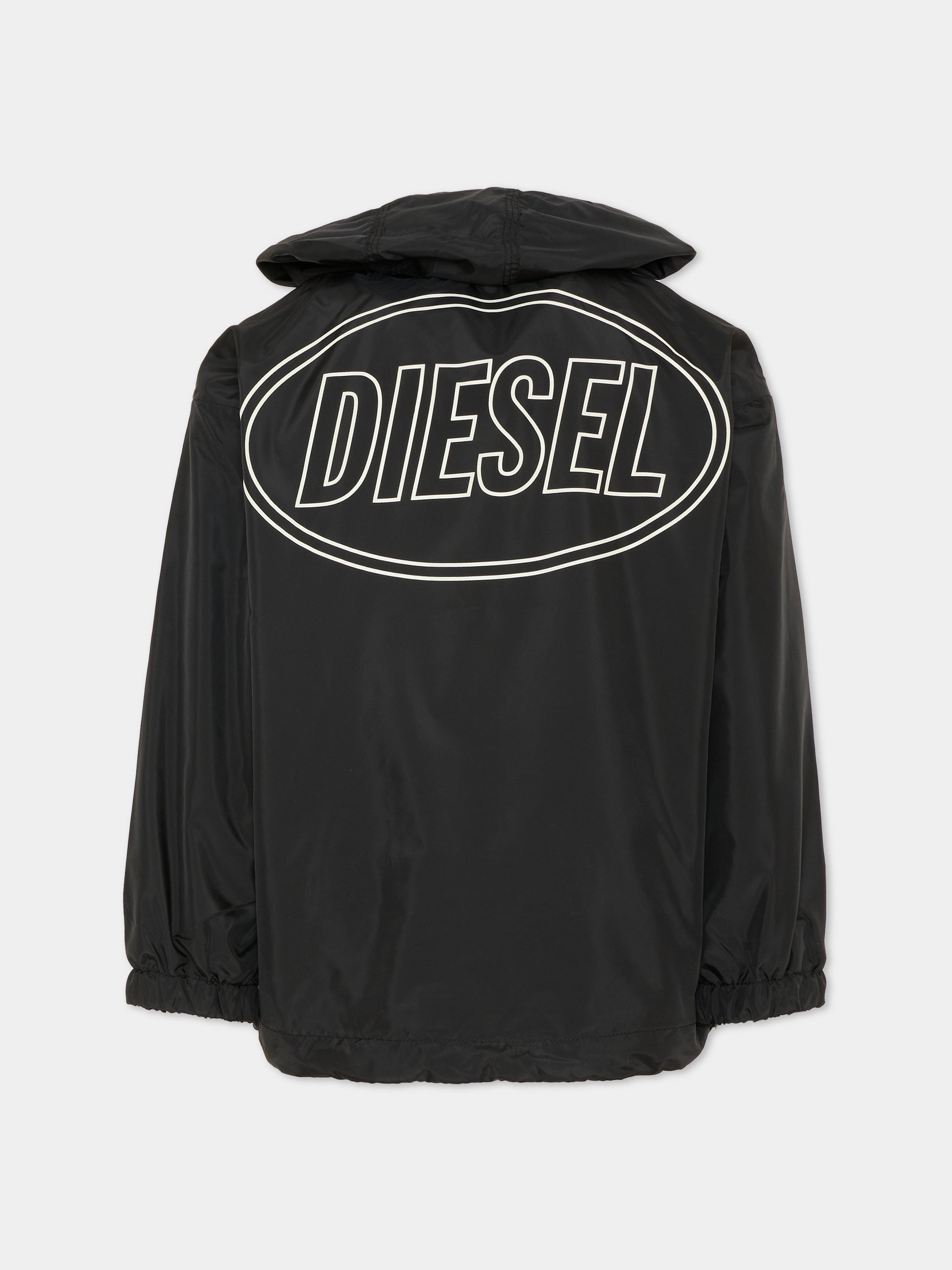Giacca a vento nera per bambini con logo,Diesel,J02645 KXBSF K900