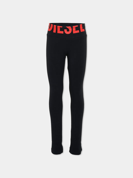 Leggings neri per bambina con logo,Diesel,J02660 KYA0L K900