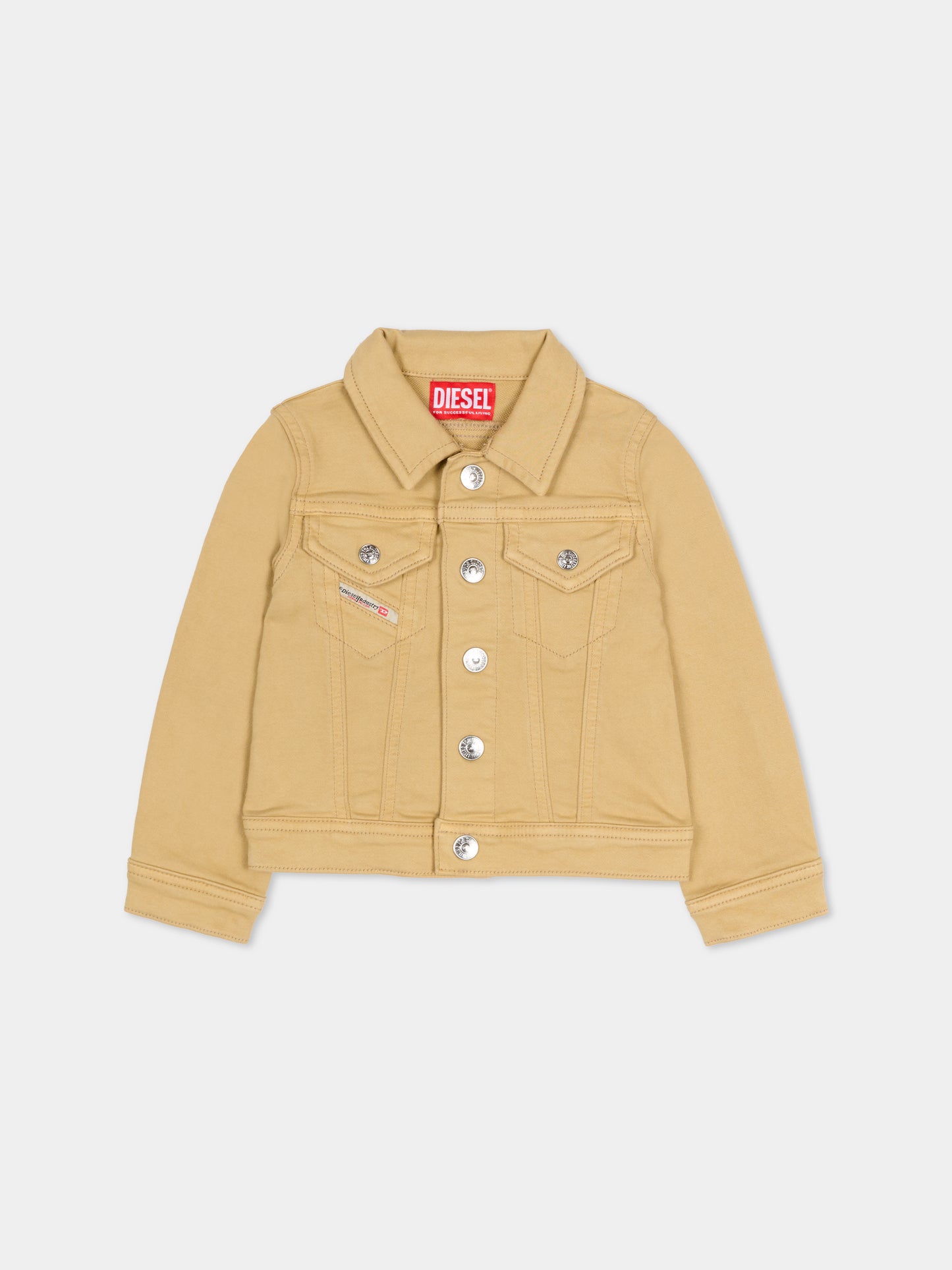 Giubbotto di jeans beige per neonati con logo,Diesel,K00727 KXBR6 K708