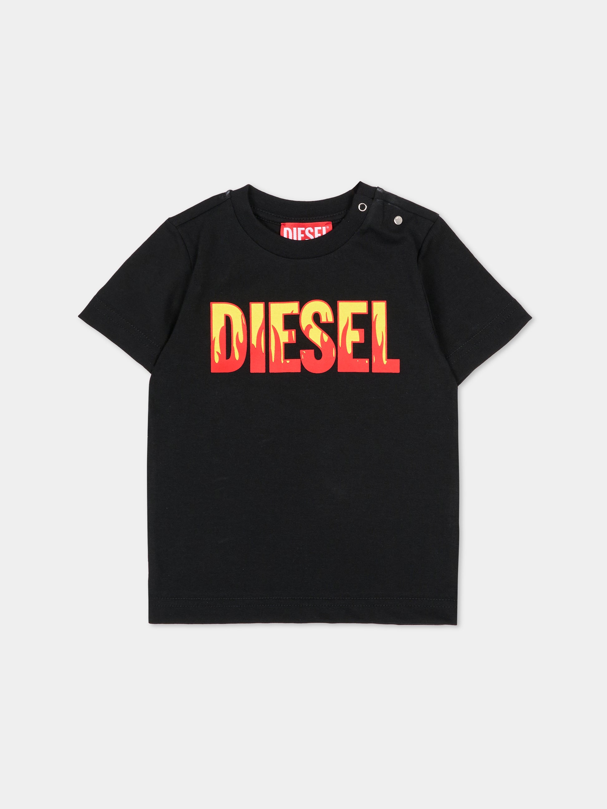 T-shirt nera per neonato con logo,Diesel,K00758 00YI9 K900