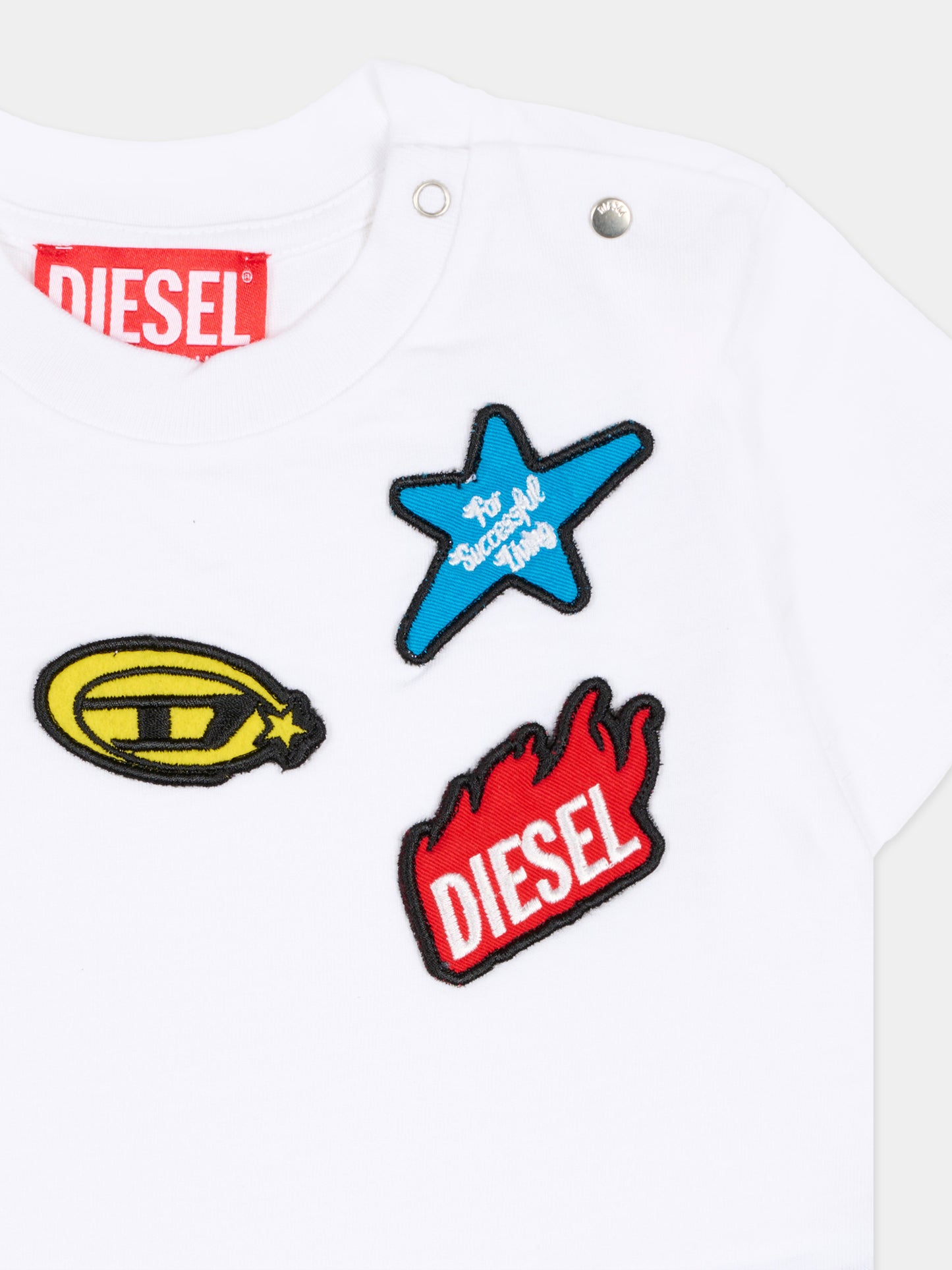 T-shirt bianca per neonato con patch,Diesel,K00760 KYAYS K100