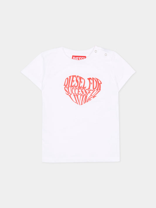 T-shirt bianca per neonata con logo,Diesel,K00766 00YI9 K100