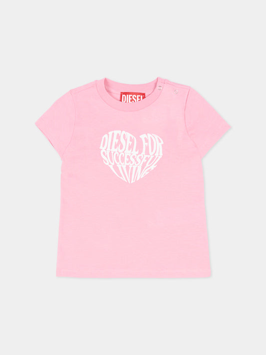 T-shirt rosa per neonata con logo,Diesel,K00766 00YI9 K309