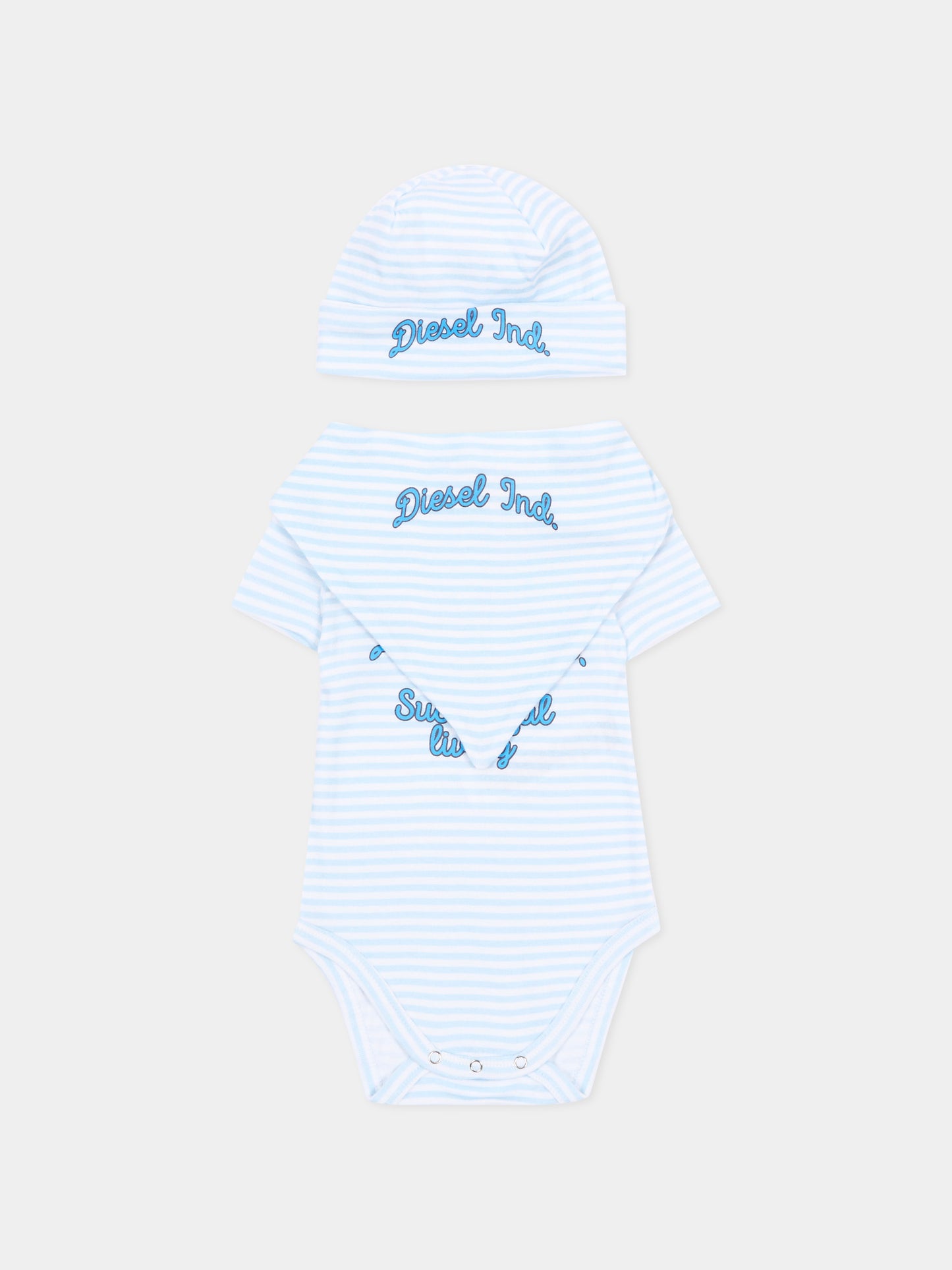 Set body azzurro a righe per neonato,Diesel,N00094 KYA01 K817A
