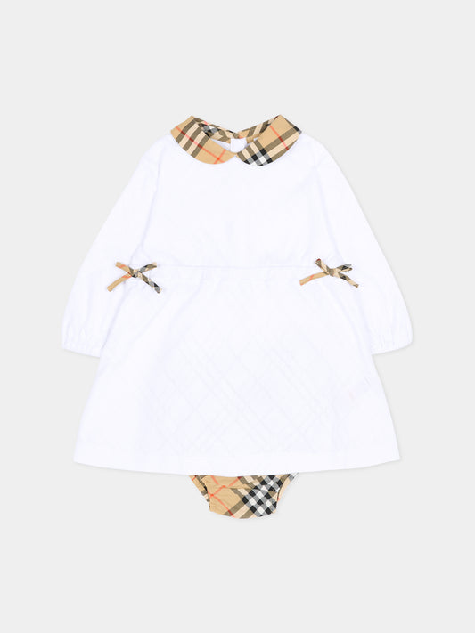Vestito bianco per neonata con check vintage,Burberry Kids,8117493 A1464