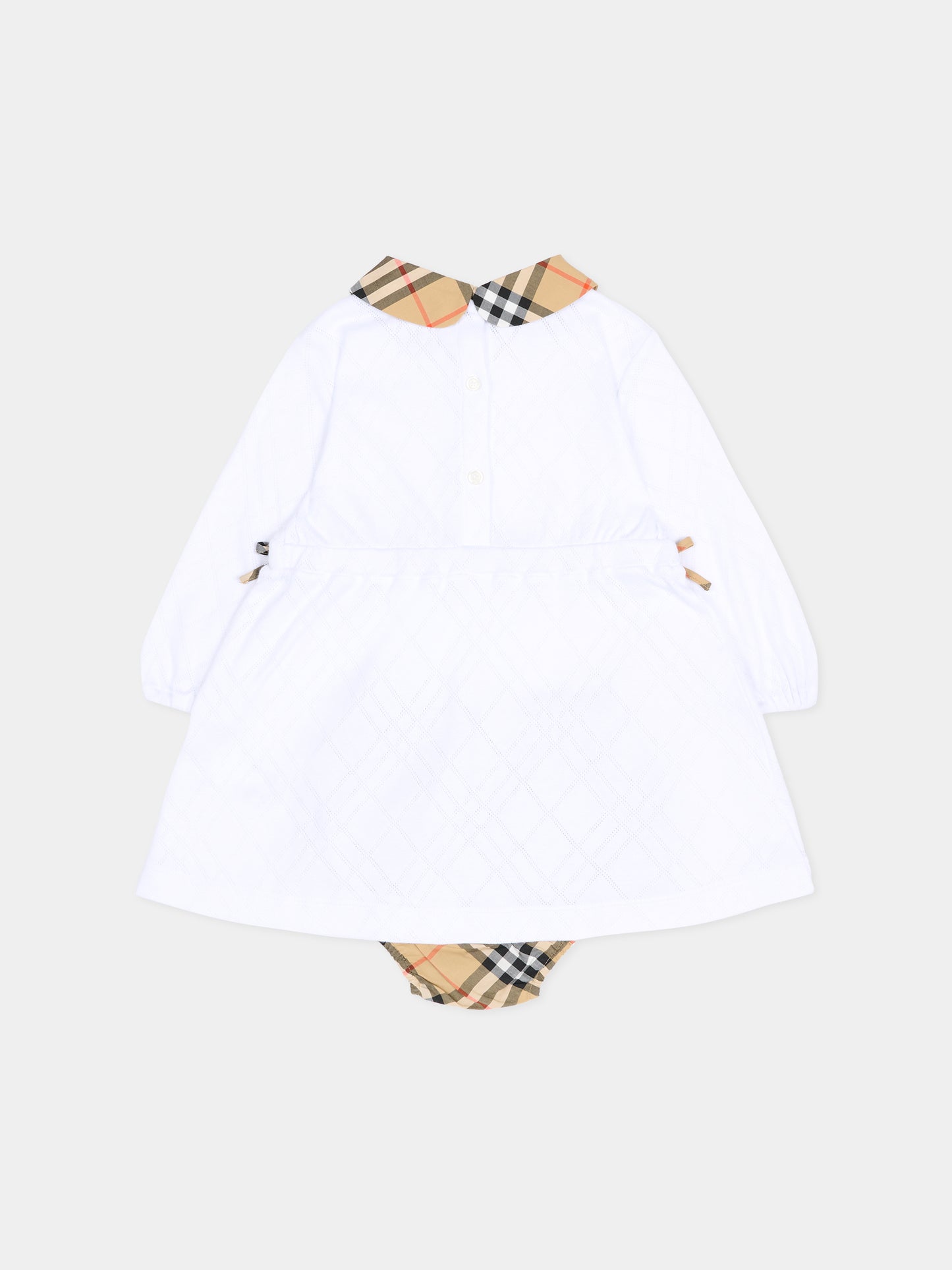 Vestito bianco per neonata con check vintage,Burberry Kids,8117493 A1464
