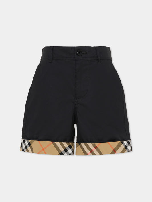Shorts neri per bambino con check vintage,Burberry Kids,8117174 A1189