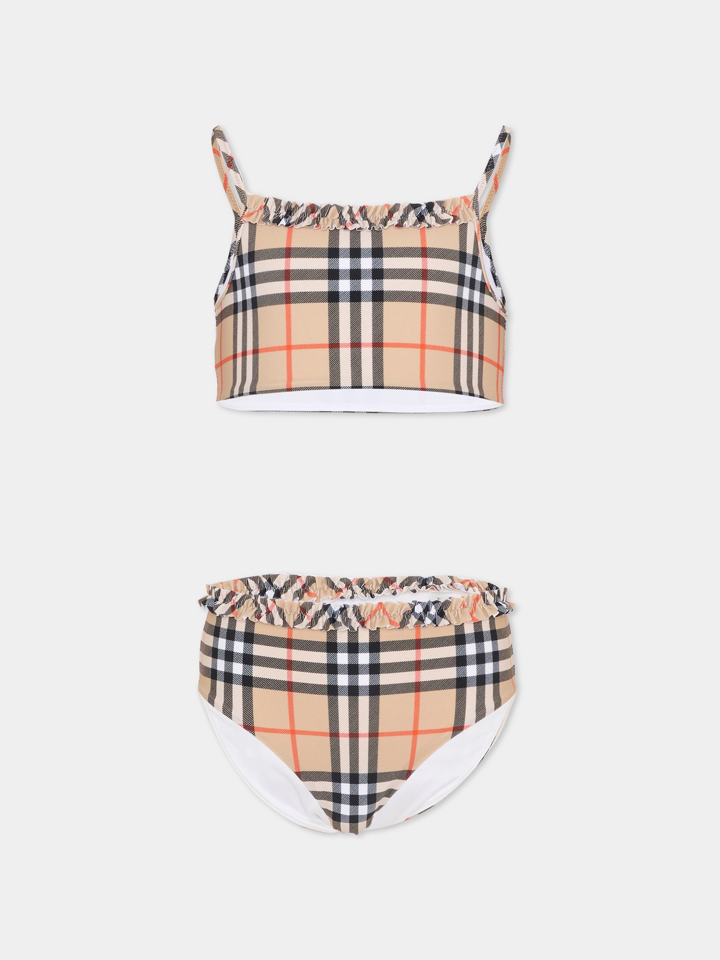 Bikini beige per bambina con check vintage,Burberry Kids,8117156 B9368