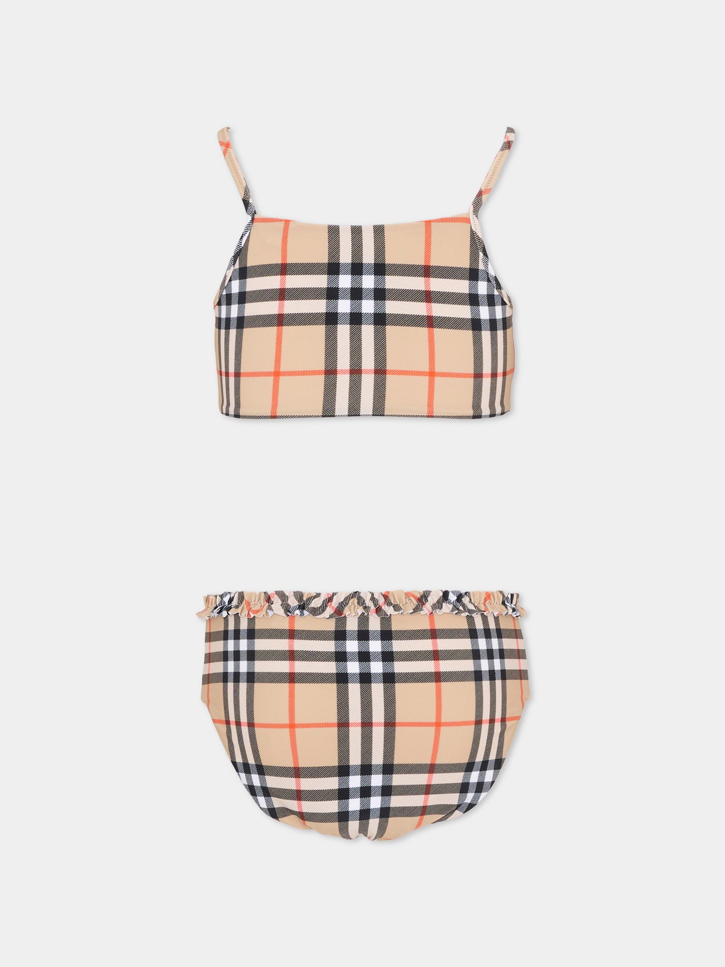 Bikini beige per bambina con check vintage,Burberry Kids,8117156 B9368