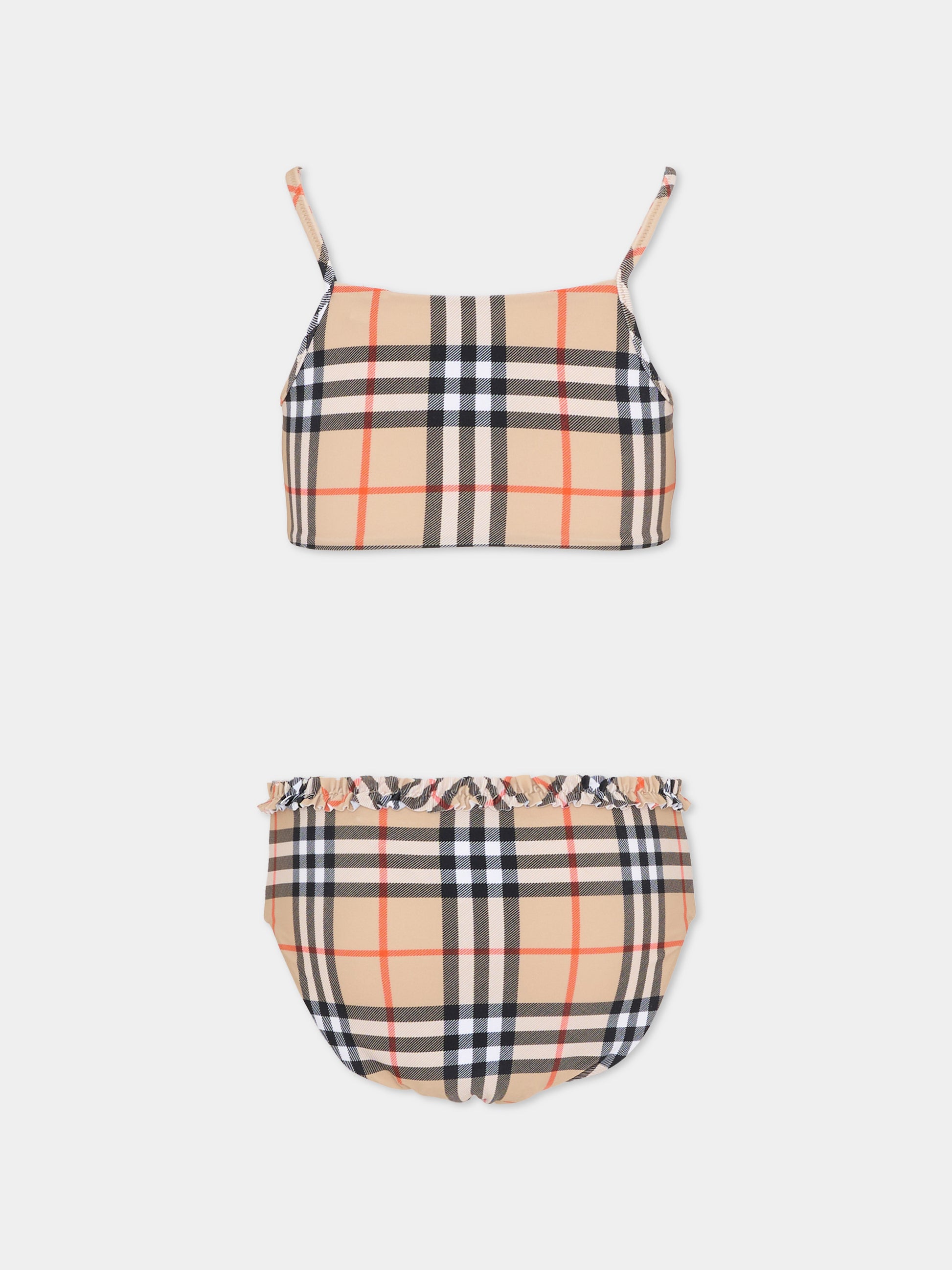 Bikini beige per bambina con check vintage,Burberry Kids,8117156 B9368