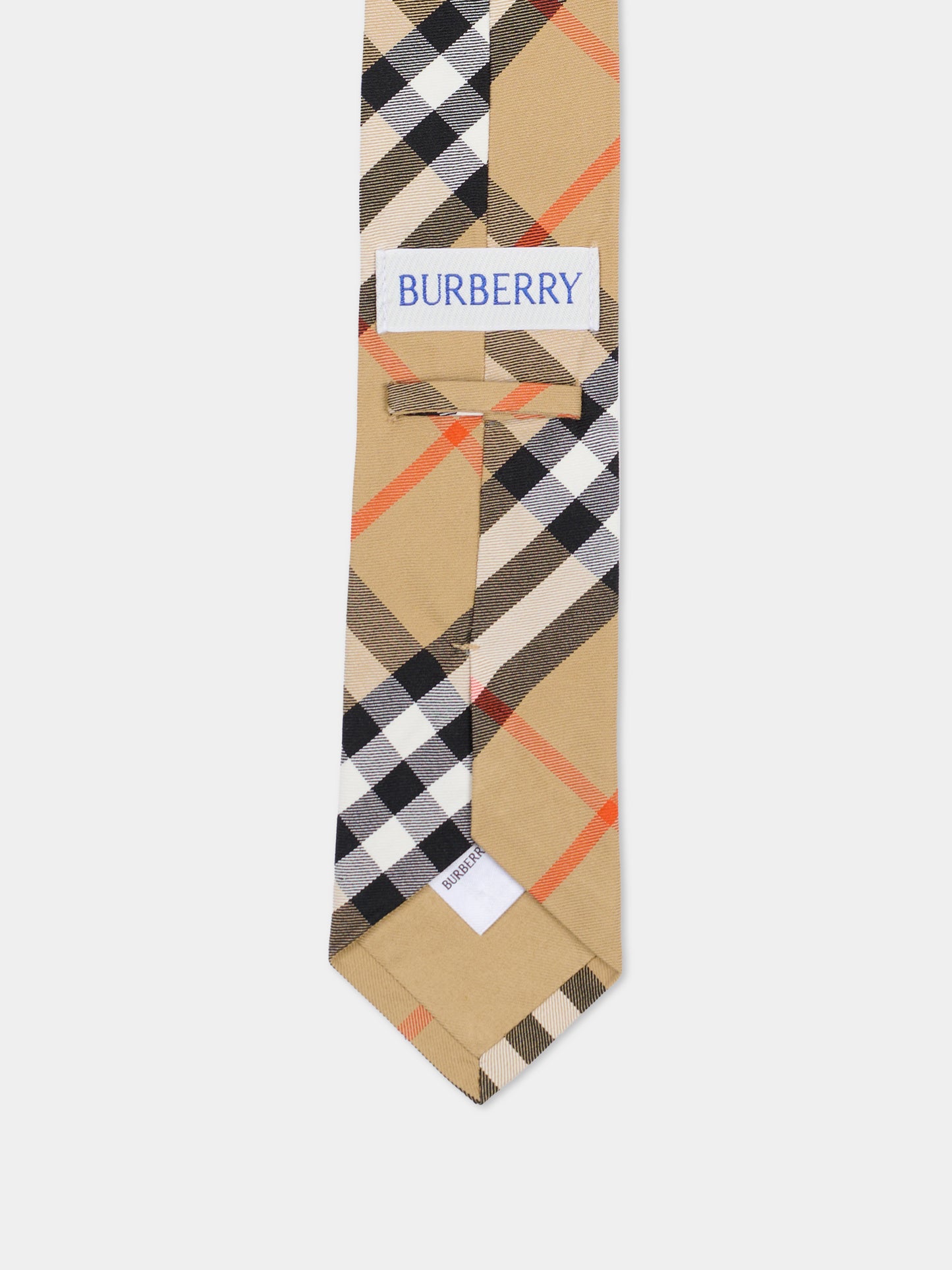 Cravatta beige per bambino con check vintage,Burberry Kids,8117408 B9368