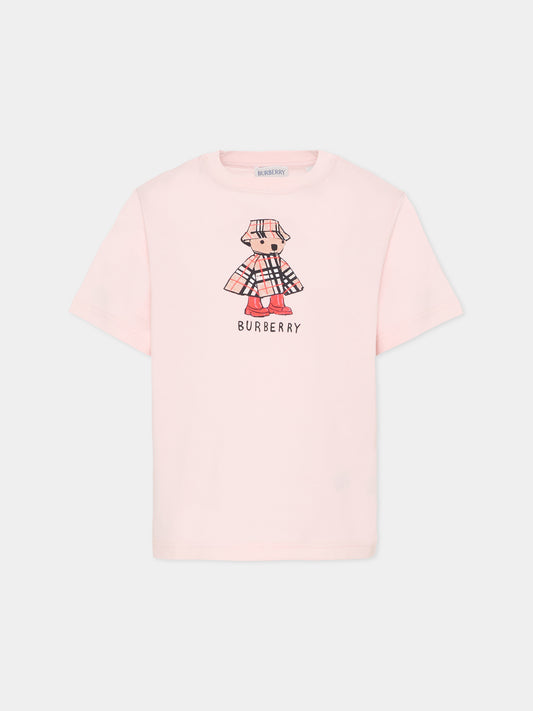 T-shirt rosa per bambina con orsetto Thomas,Burberry Kids,8117421 A1439