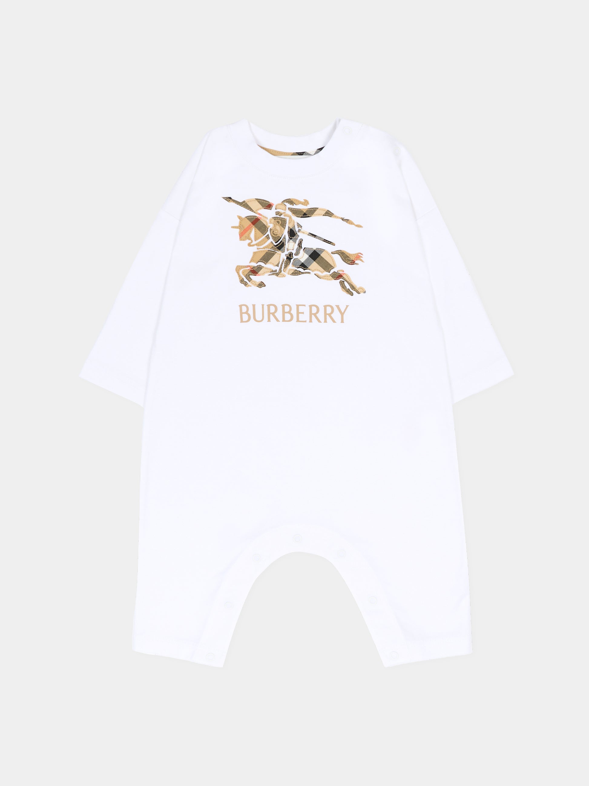 Tutina bianca per neonati con cavaliere equestre,Burberry Kids,8117494 A1464