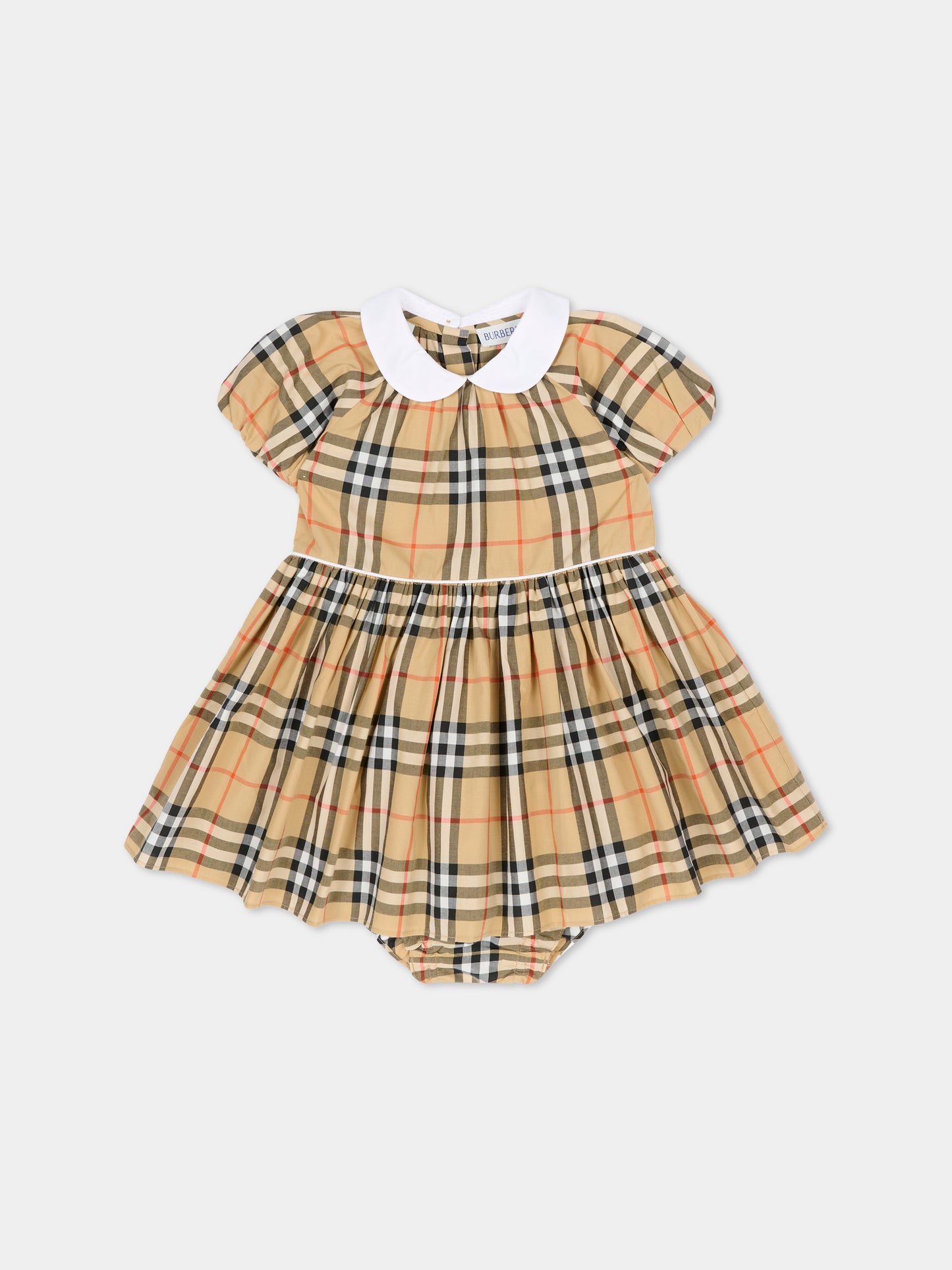 Vestito beige per neonata con check vintage,Burberry Kids,8119879 B9368