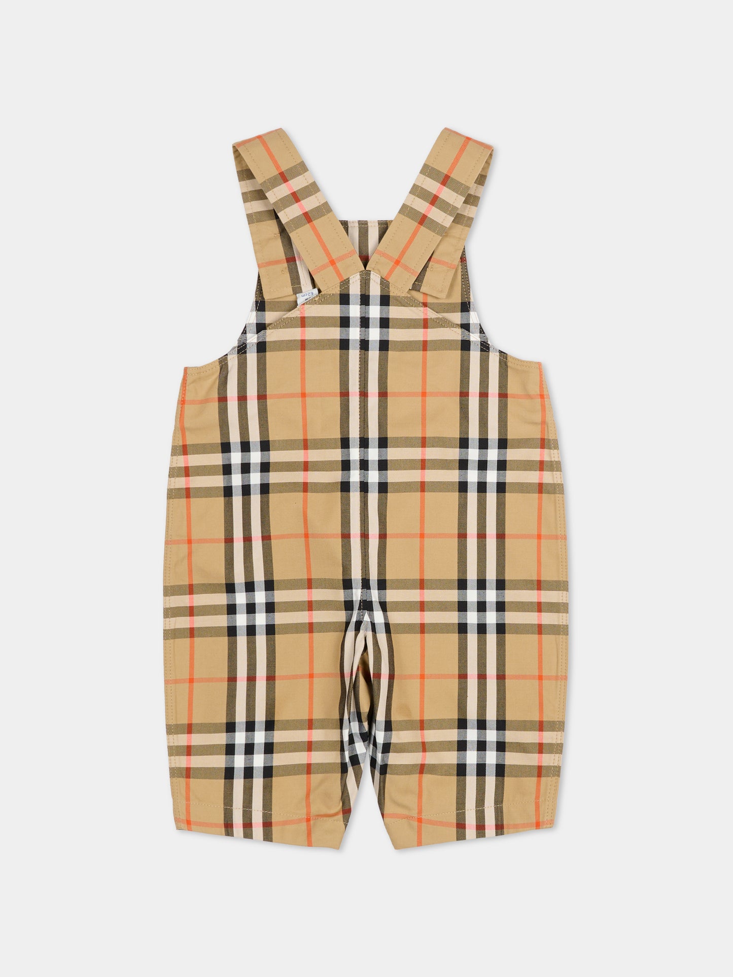 Salopette beige per neonato con check vintage,Burberry Kids,8117965 B9368
