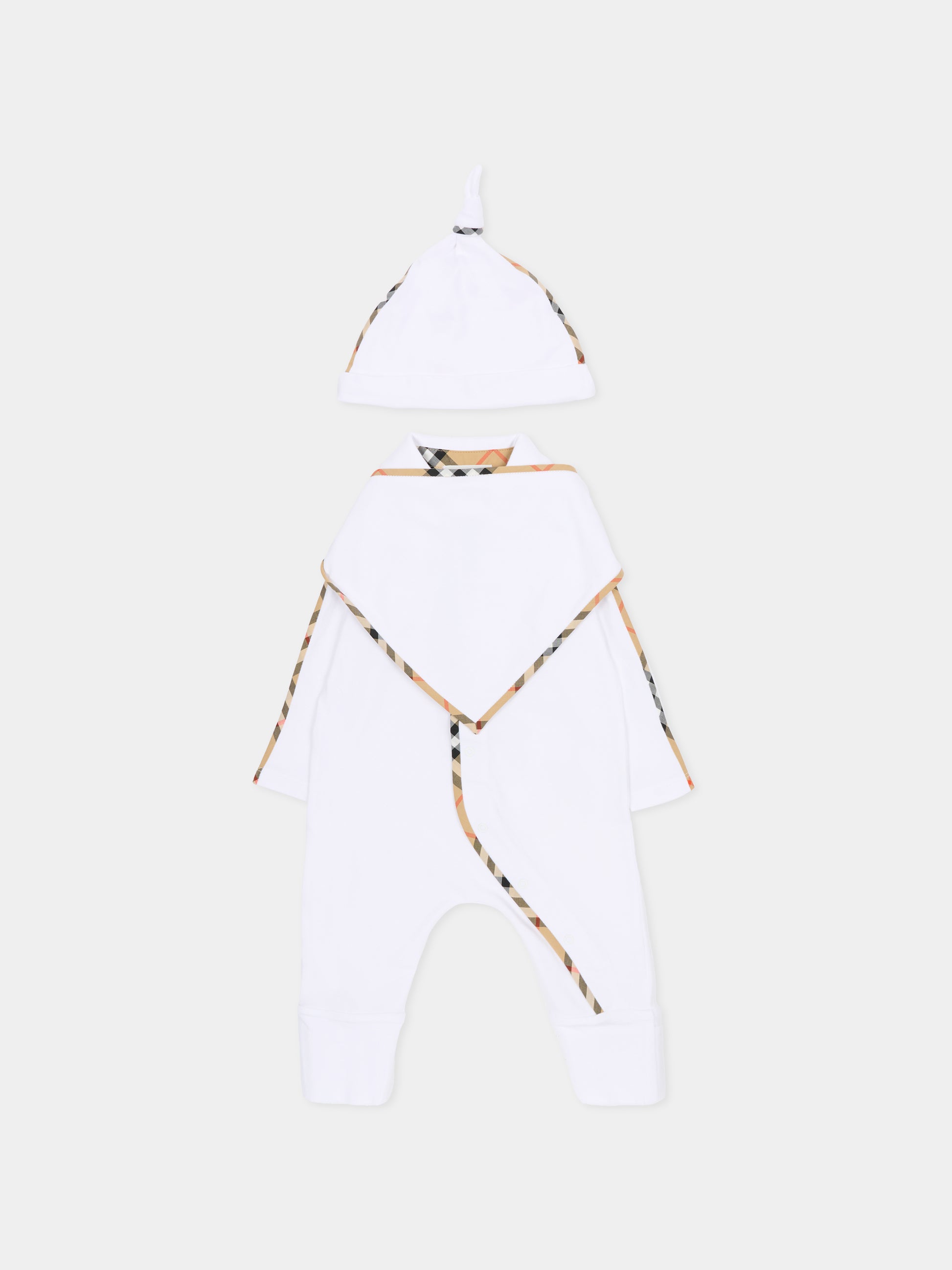 Set tutine bianca per neonati con check vintage,Burberry Kids,8119819 A1464