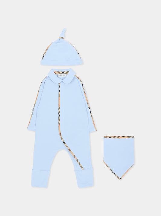 Ensemble combinaison bleu clair pour bébé garçon avec vintage check