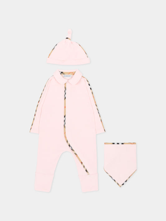 Ensemble combinaison rose pour bébé fille avec vintage check