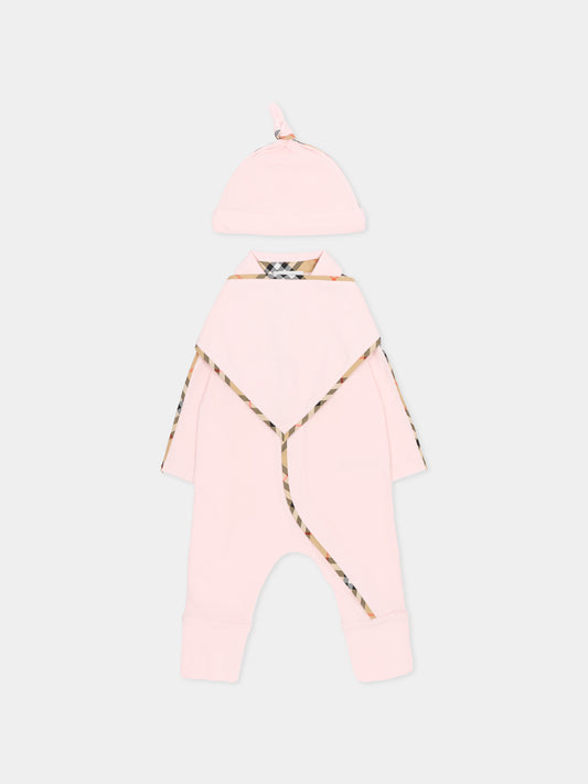 Set tutina rosa per neonata con check vintage,Burberry Kids,8119822 A1439