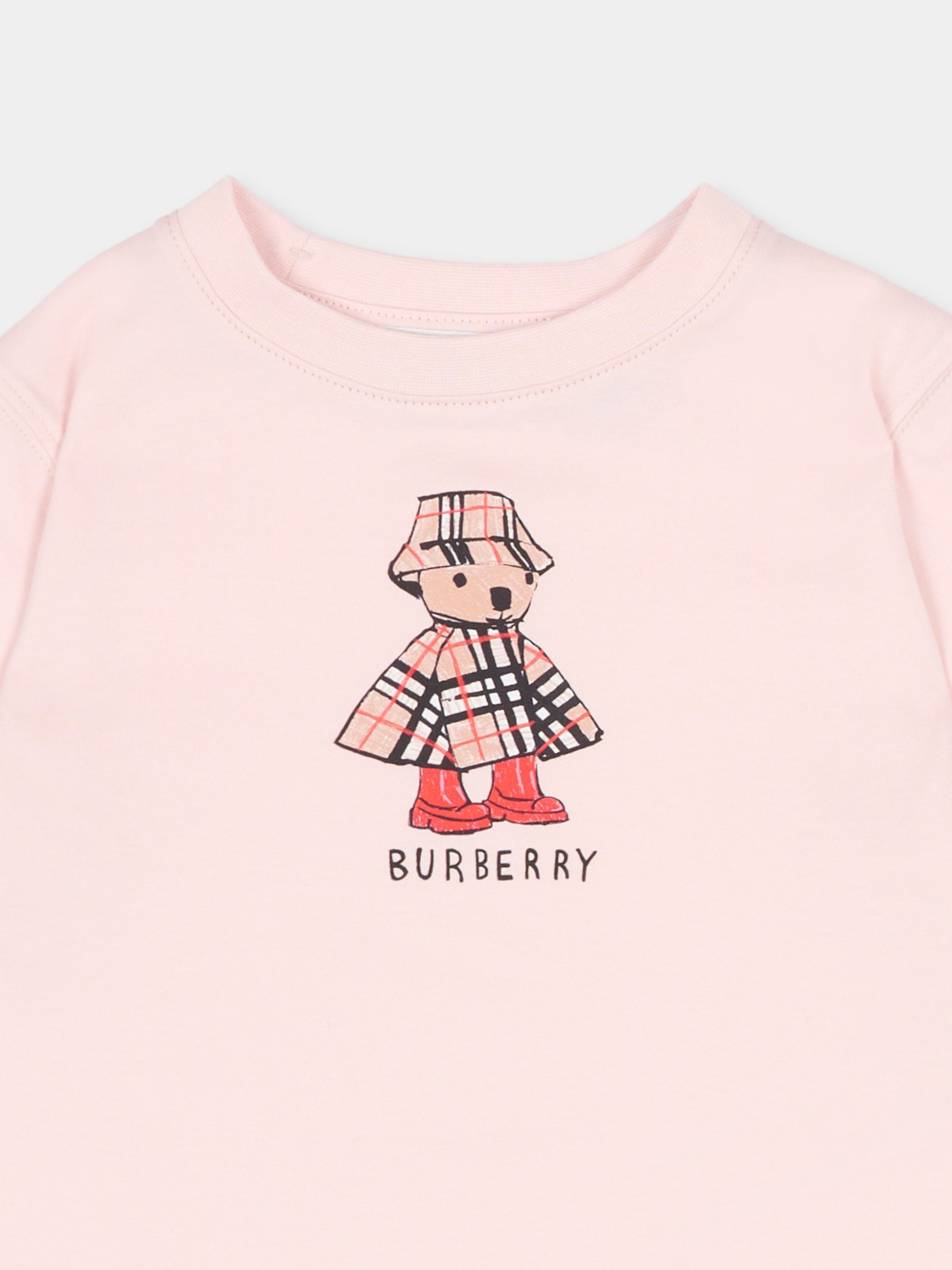 T-shirt rosa per neonata con orsetto Thomas,Burberry Kids,8121207 A1439