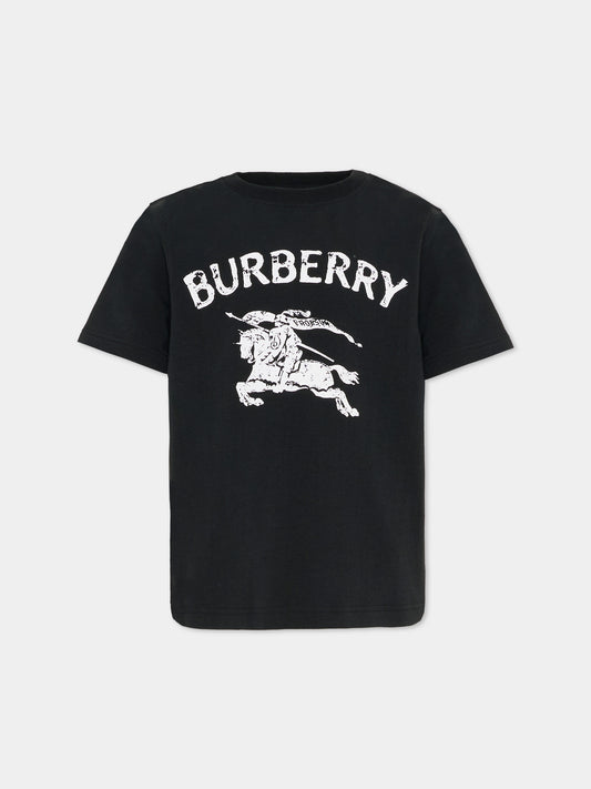 T-shirt nera per bambini con cavaliere equestre,Burberry Kids,8117667 A1189