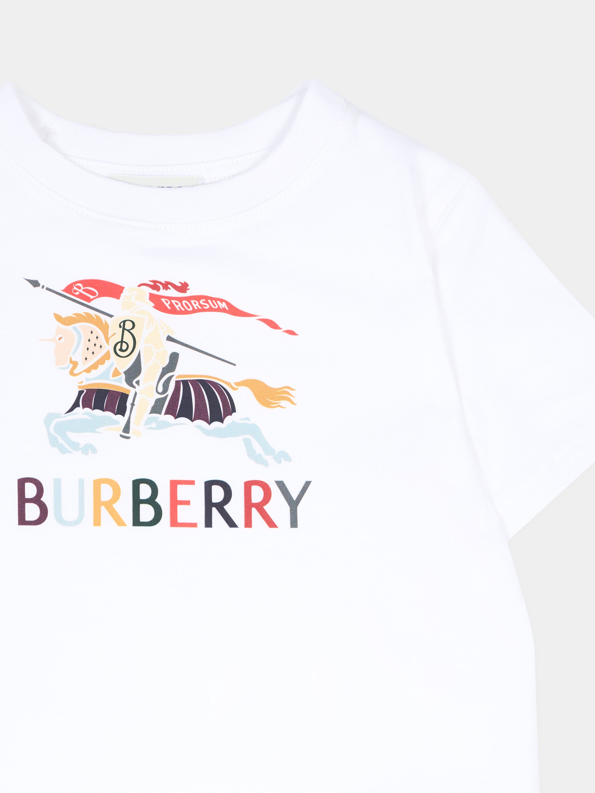 T-shirt bianca per neonati con cavaliere equestre multicolor,Burberry Kids,8121196 A1464