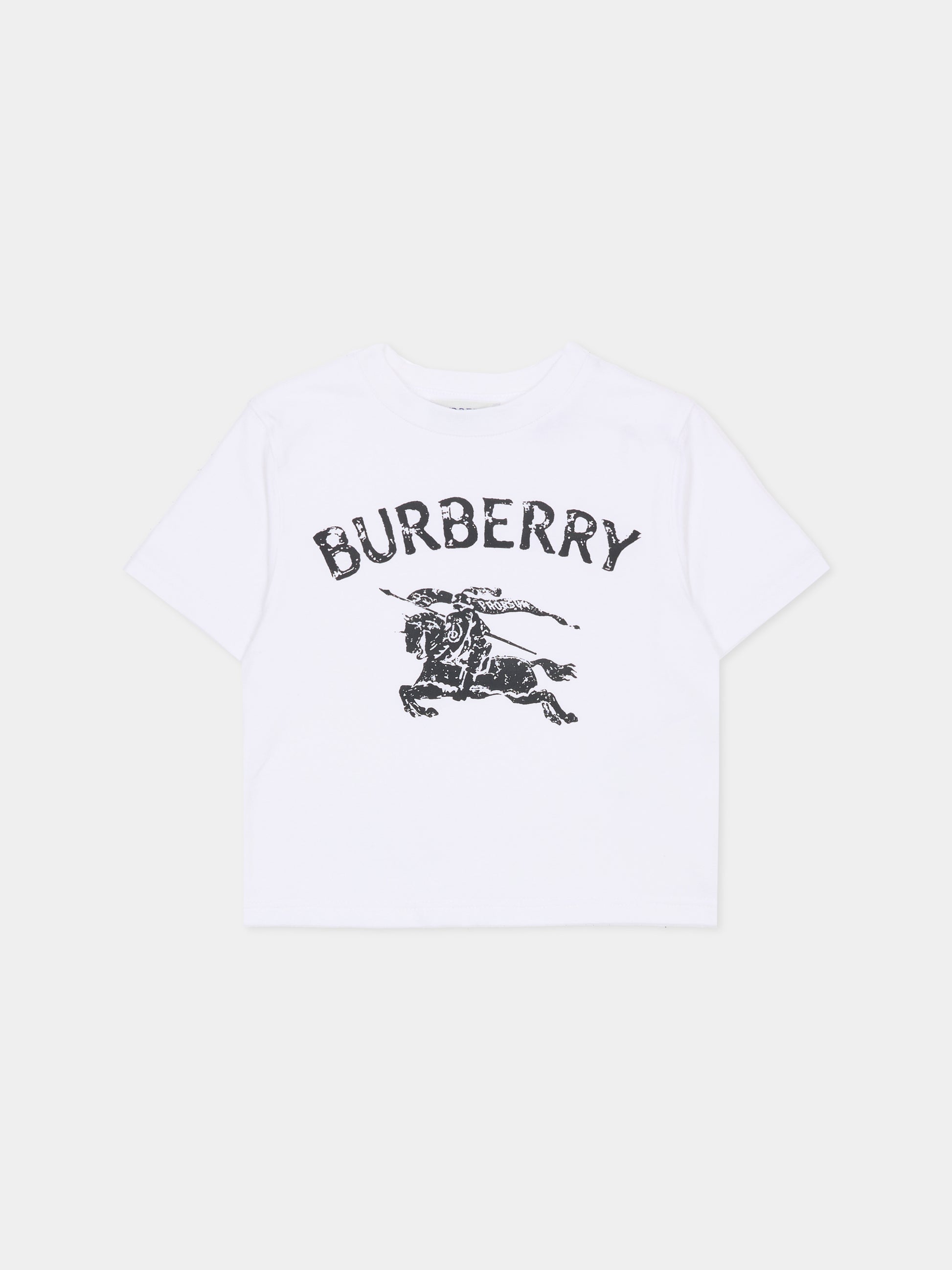 T-shirt bianca per neonati con cavaliere equestre,Burberry Kids,8121209 A1464