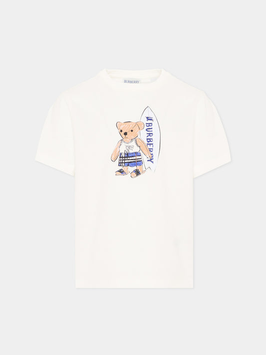 T-Shirt avorio per bambino con orsetto Thomas,Burberry Kids,8117540 A2014
