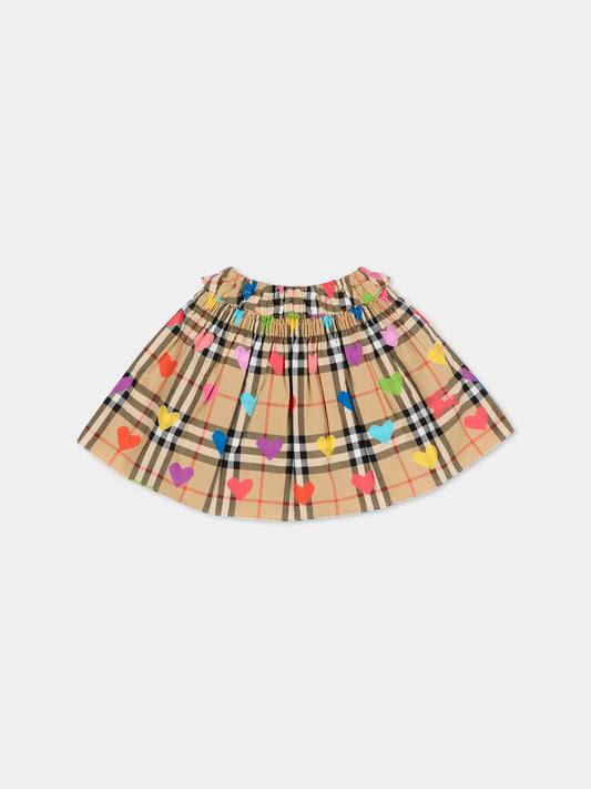Gonna beige per neonata con cuori,Burberry Kids,8121299 A8972
