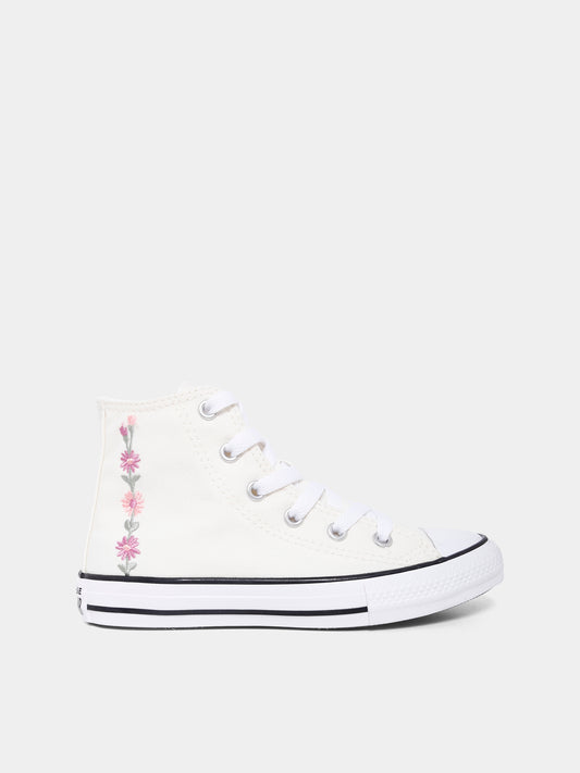 Sneakers Chuck Taylor All Star avorio per bambina con fiori ricamati,Converse,A11775C