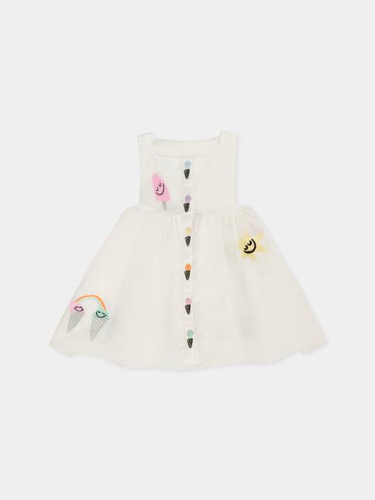 Vestito bianco per neonata con gelati ricamati,Stella Mccartney Kids,TW1182 Z0138 101