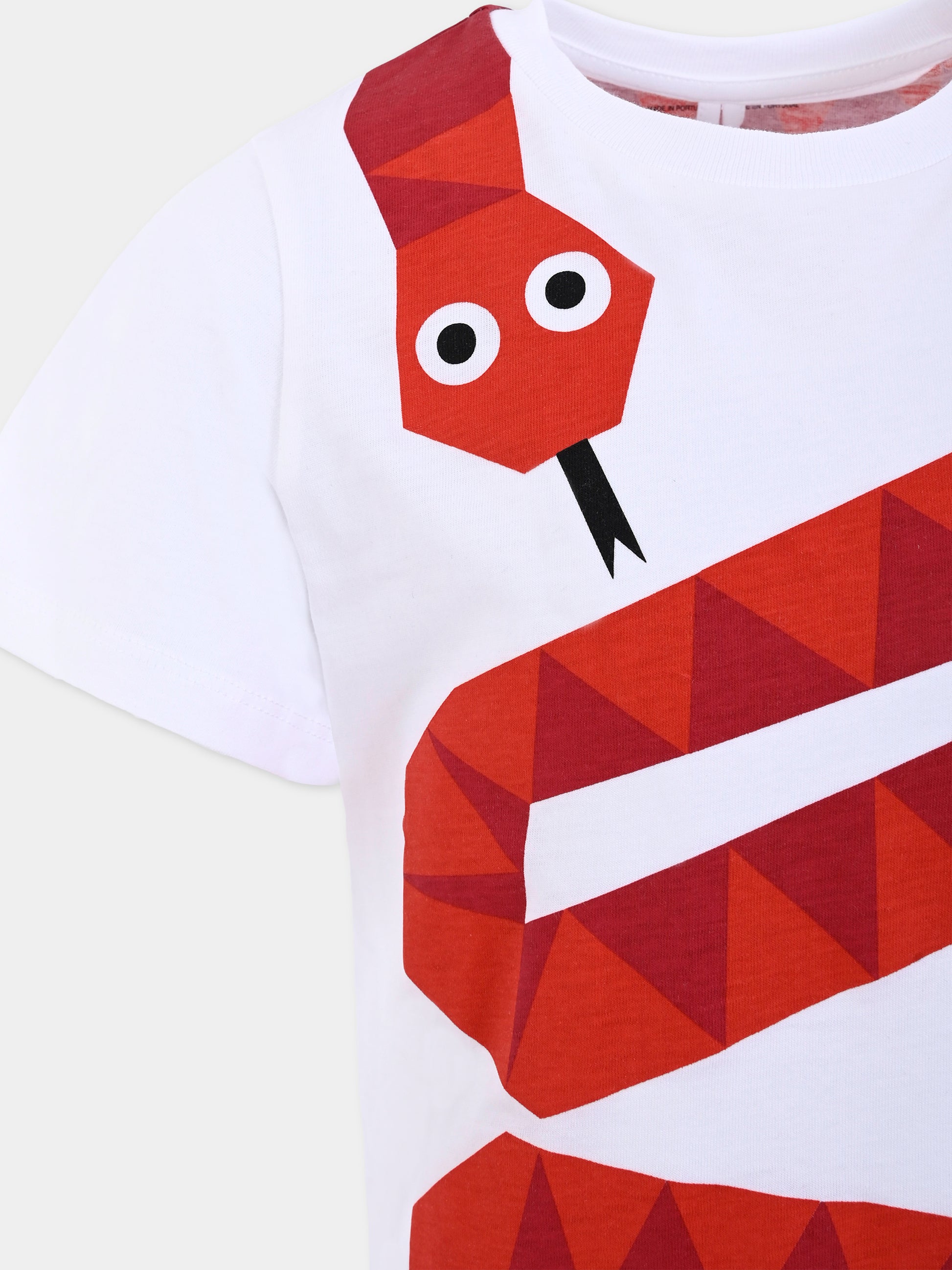 T-shirt bianca per bambino con stampa serpente,Stella Mccartney Kids,TW8R91 Z0434 100