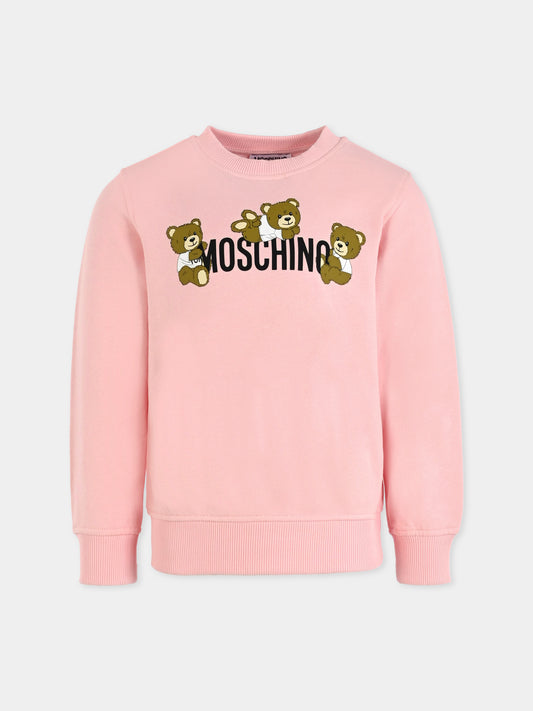 Felpa rosa per bambina con Teddy Bear,Moschino Kids,HMF08V LCA19 50209