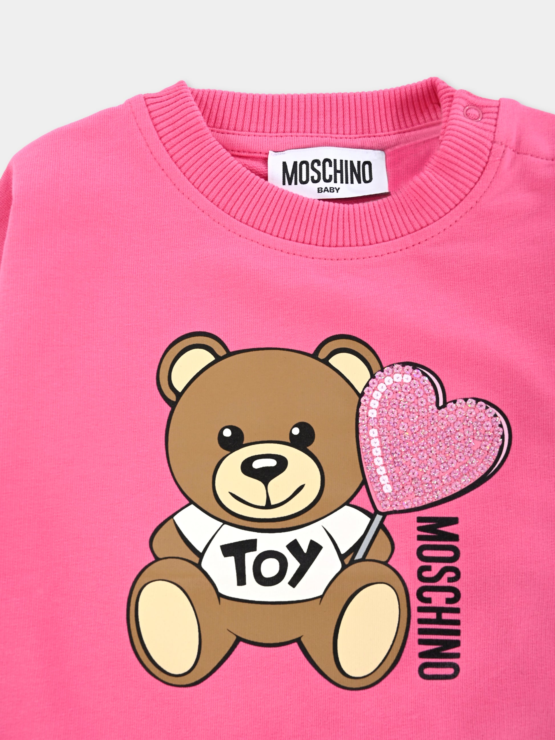 Felpa fucsia per neonata con Teddy Bear e cuore,Moschino Kids,MDF02X LDA00 50533