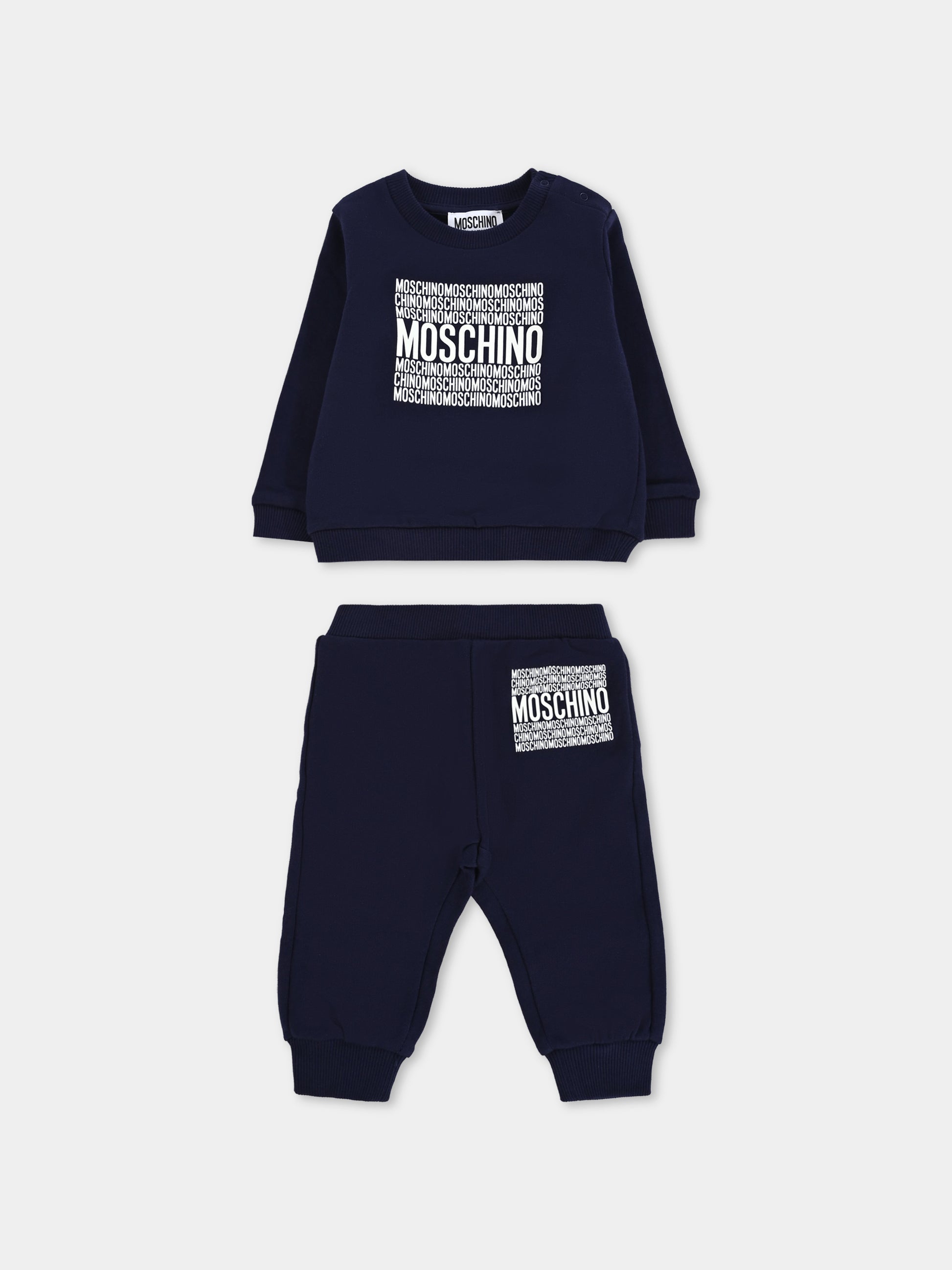 Completo blu per neonato con logo,Moschino Kids,MMK02W LCA74 40016