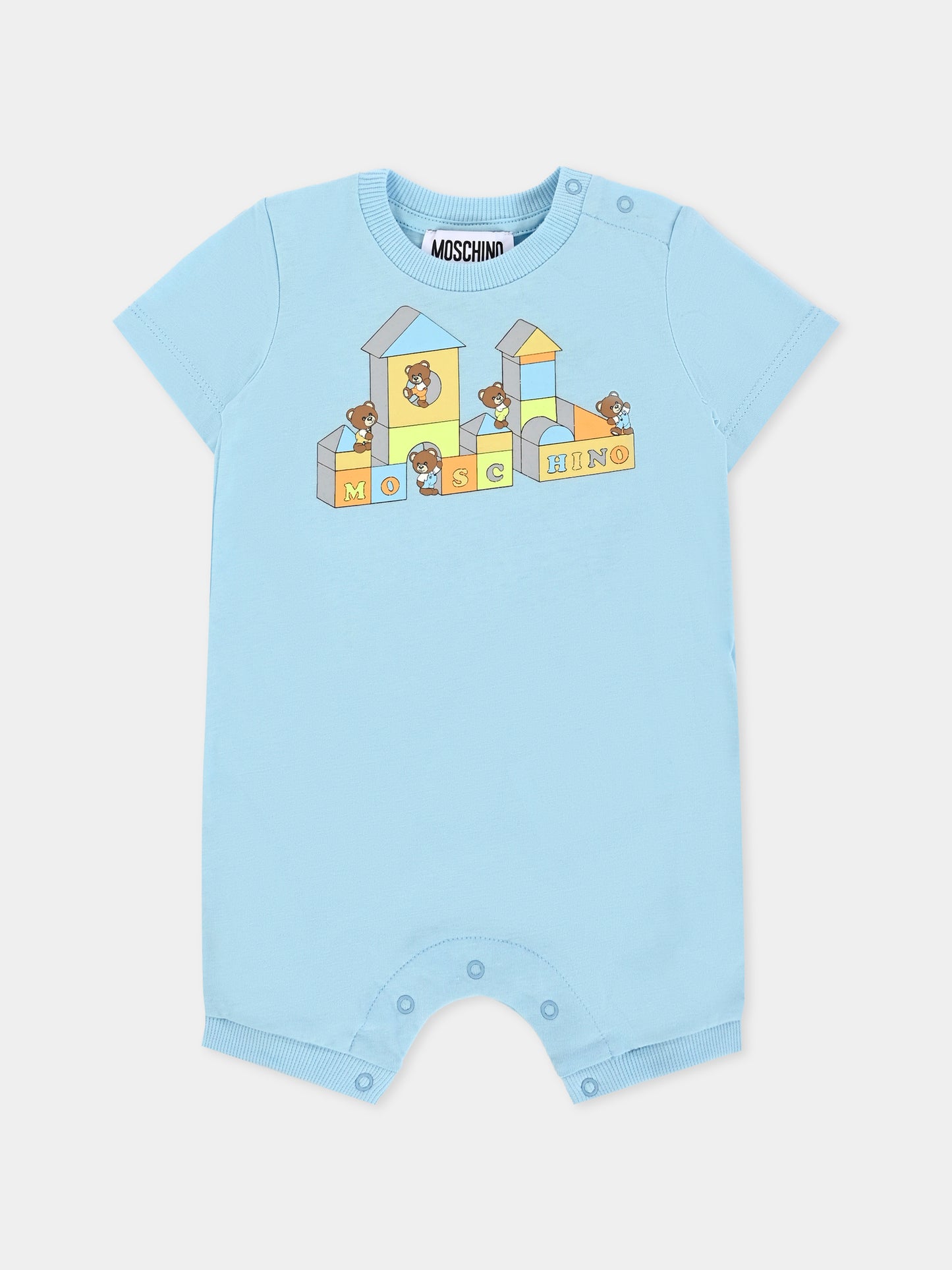 Pagliaccetto celeste per neonato con Teddy Bears,Moschino Kids,MRY022 LAA02 40304