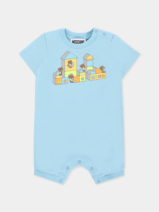 Pagliaccetto celeste per neonato con Teddy Bears,Moschino Kids,MRY022 LAA02 40304