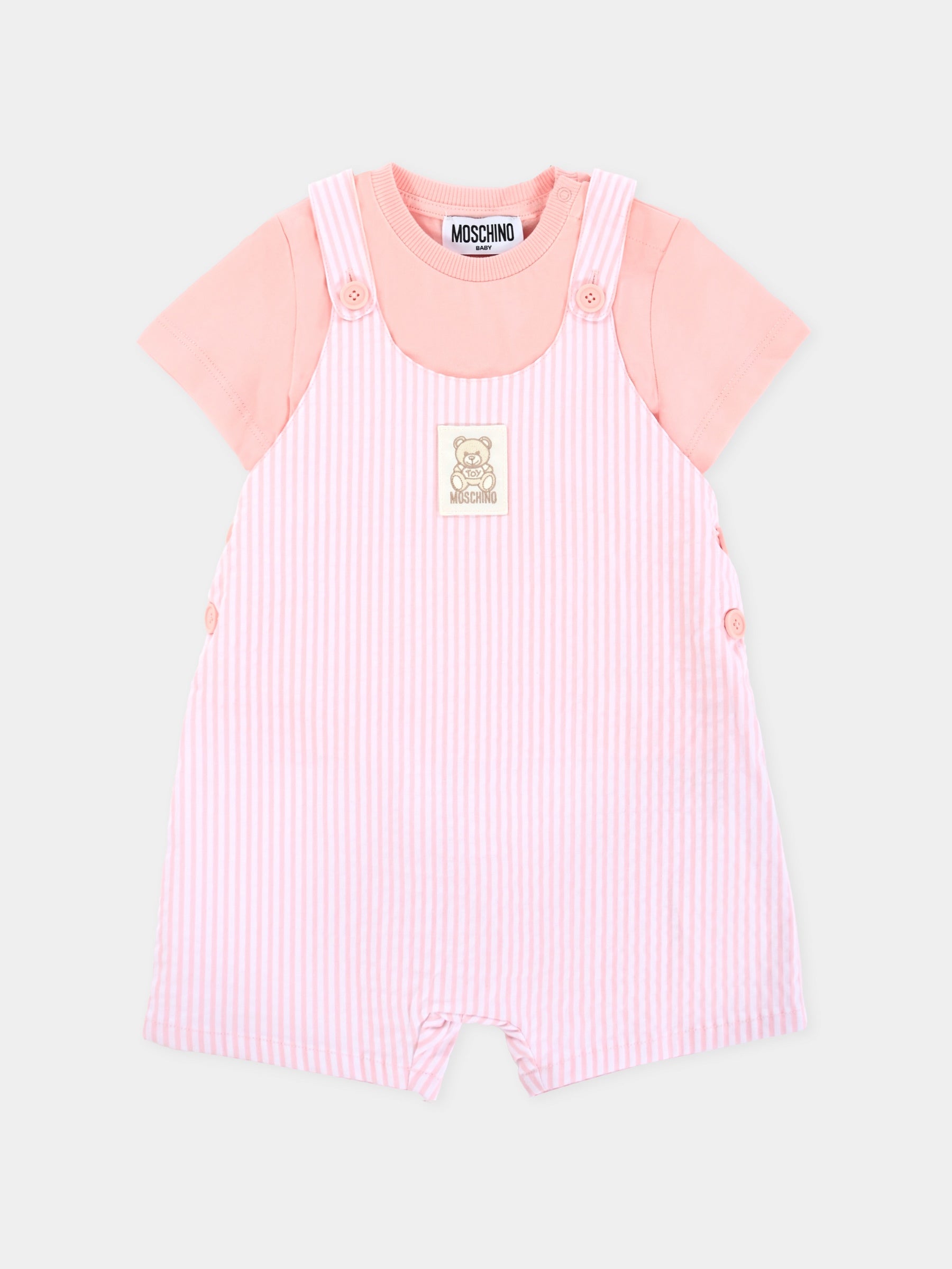 Salopette rosa per neonata con Teddy Bear,Moschino Kids,MUG01I LYE01 84324