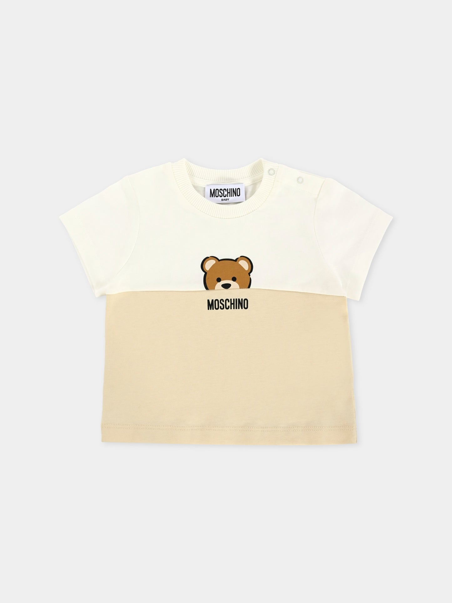 T-shirt beige per neonati con Teddy Bear,Moschino Kids,MUY082 LAA27 20404