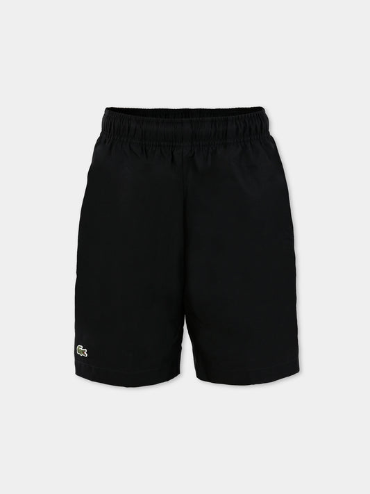 Shorts neri per bambino con coccodrillo,Lacoste,GJ9820 031