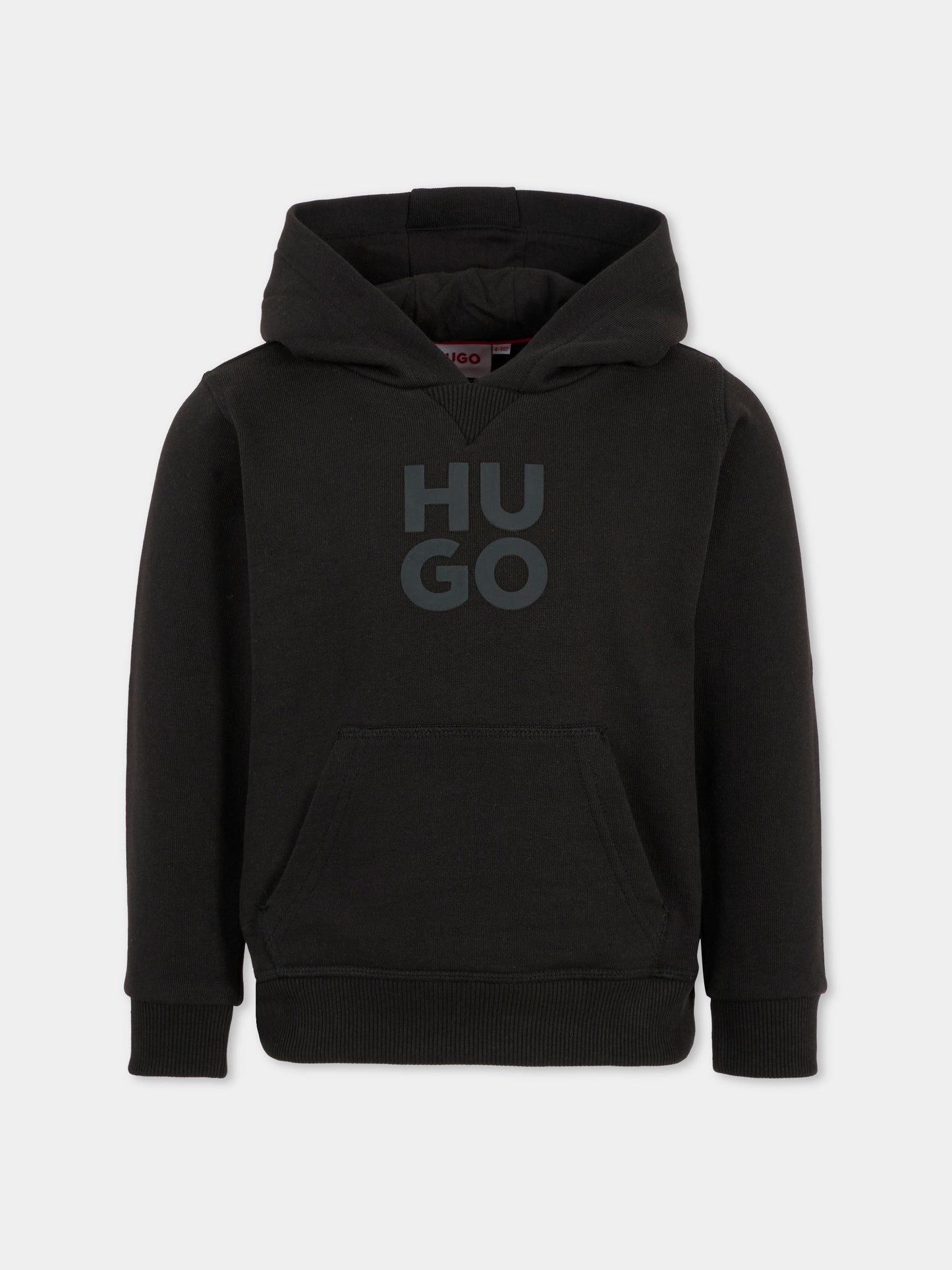 Felpa nera per bambino con logo,Hugo,G00349 09B