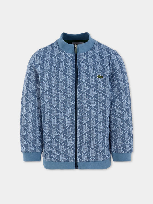 Felpa azzurra per bambini con logo all over,Lacoste,SJ1233 HGI