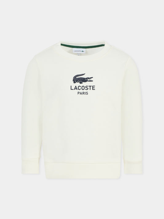 Felpa bianca per bambini con logo e coccodrillo,Lacoste,SJ3005 70V
