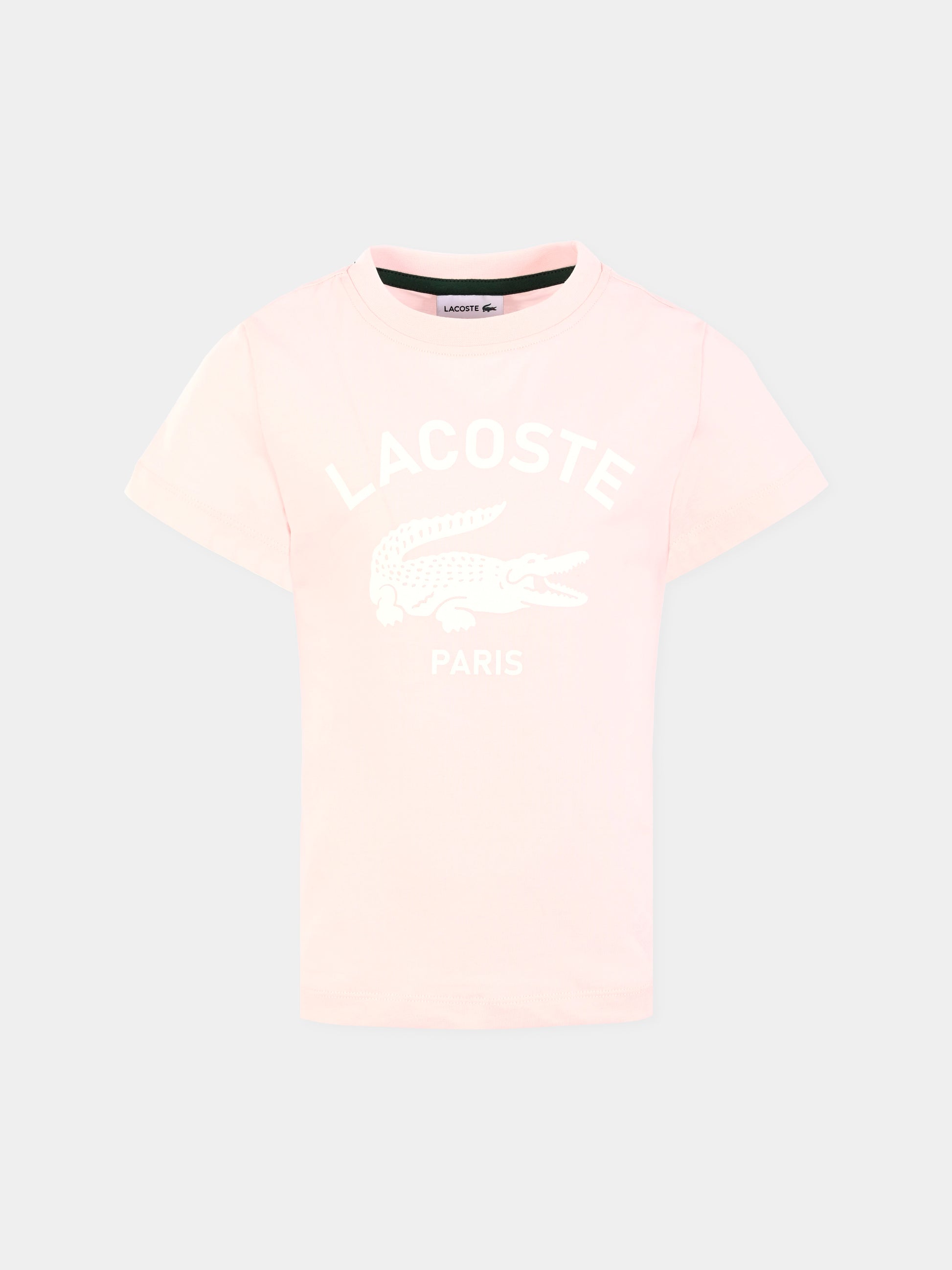 T-shirt rosa per bambina con logo e coccodrillo,Lacoste,TJ3003 T03