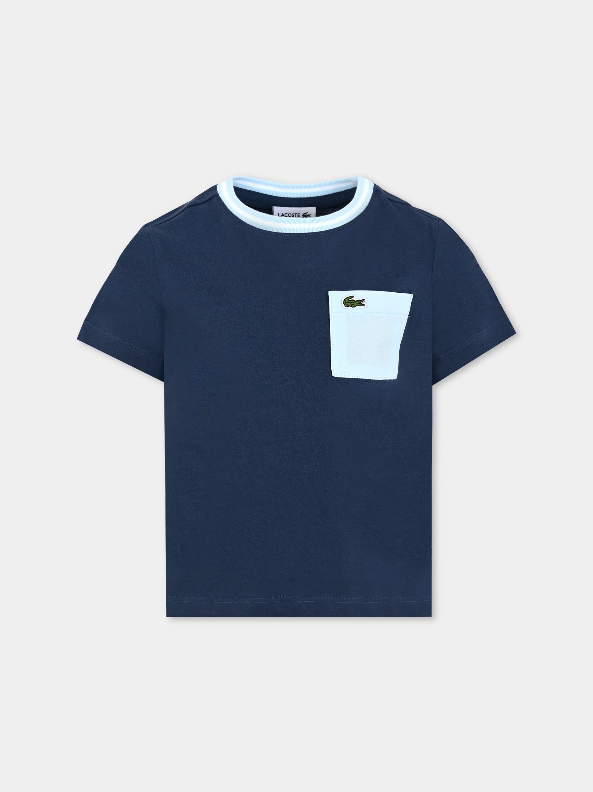 T-shirt blu per bambino con coccodrillo,Lacoste,TJ7295 I07