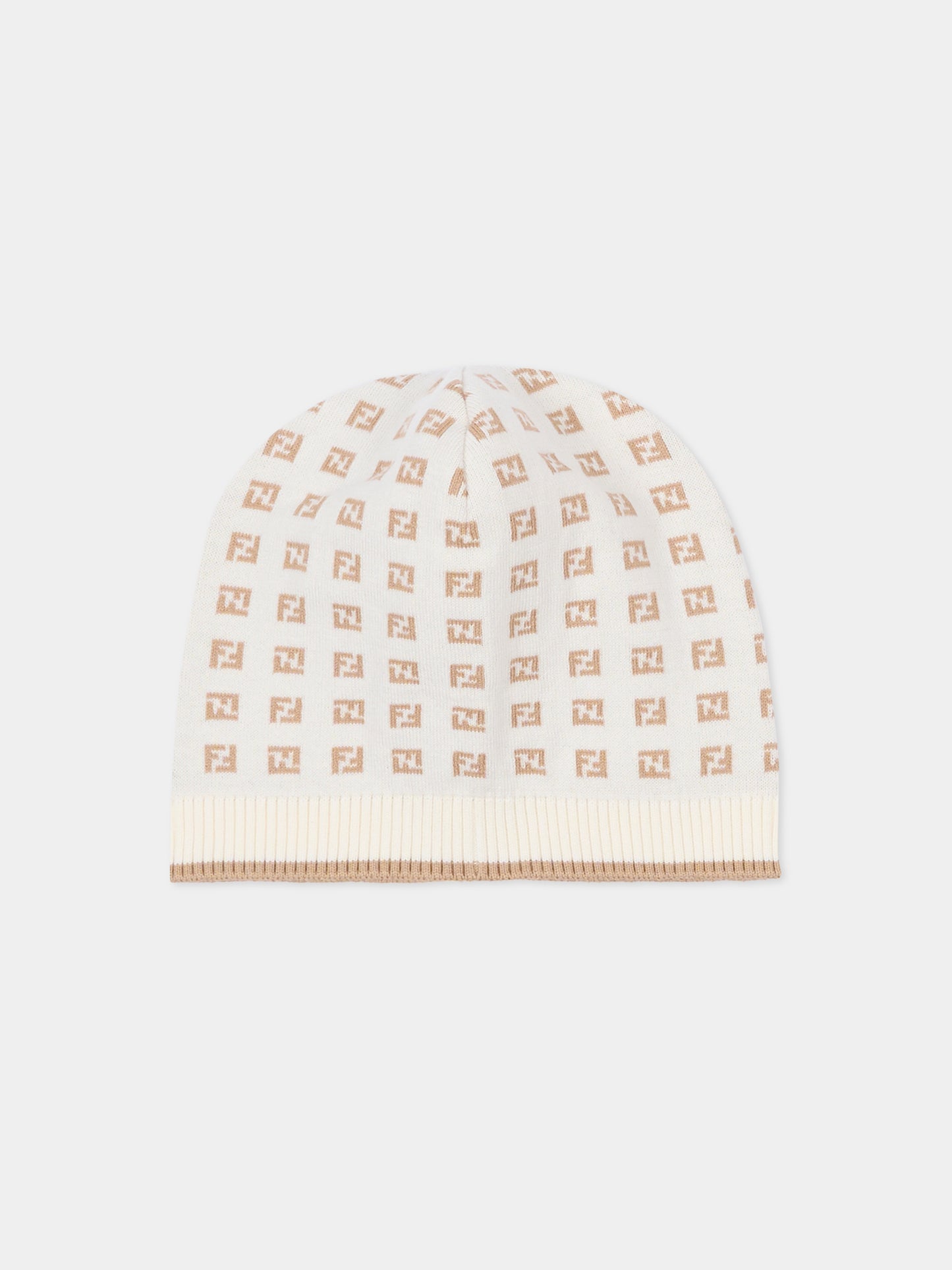 Cappello avorio per neonati con FF,Fendi Kids,BUP083 AYMY F1PCP