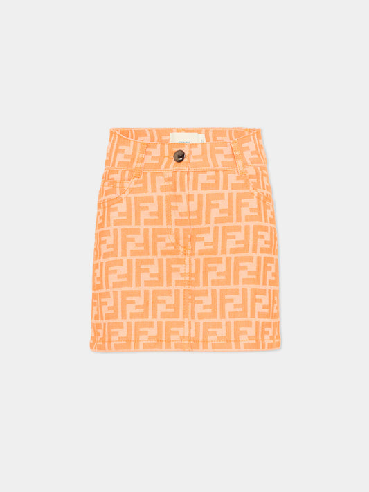 Gonna arancione per bambina con monogram FF,Fendi Kids,JFE203 AVW1 F1JYS