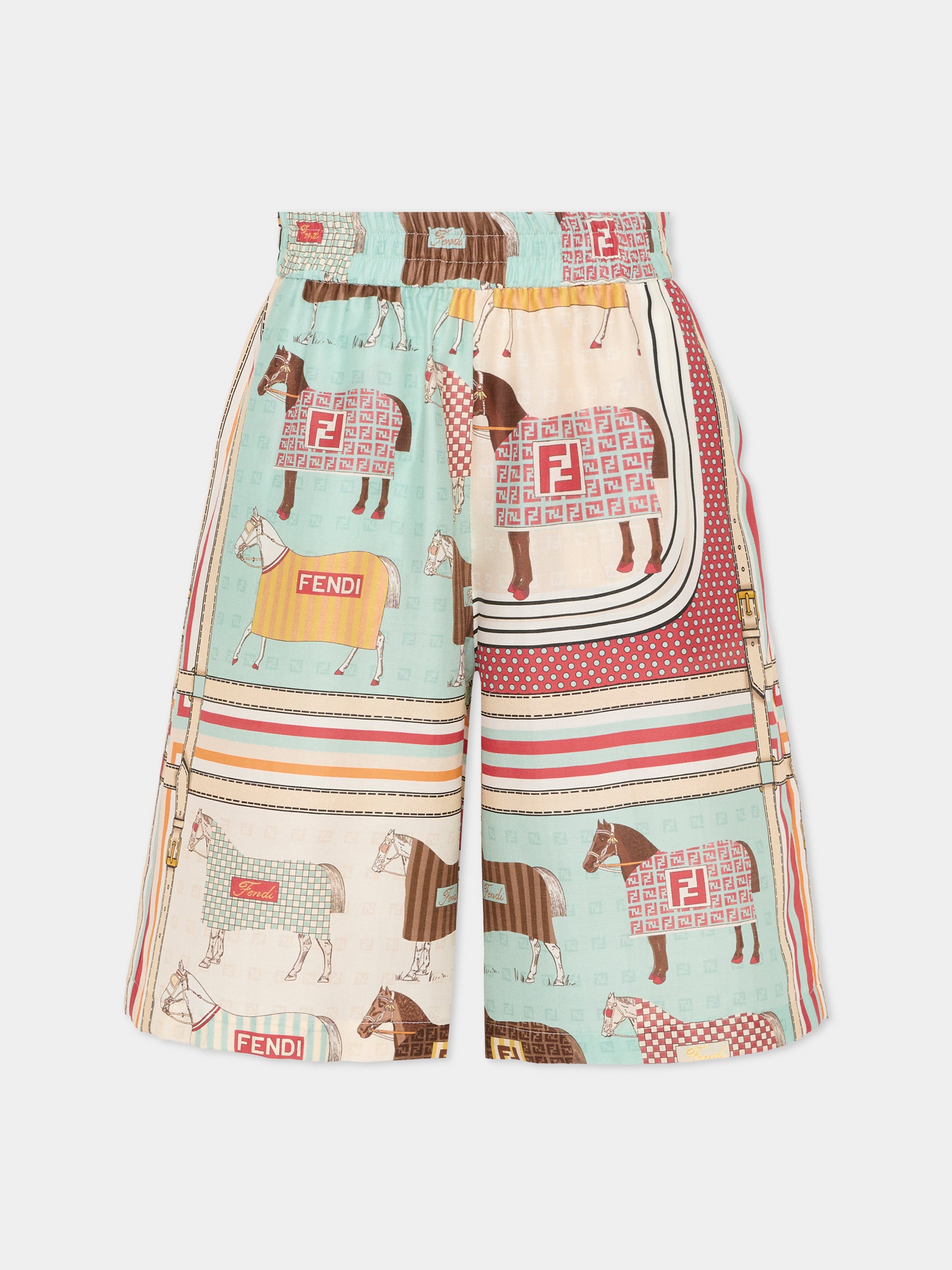 Shorts multicolor per bambino con stampa equestre,Fendi Kids,JMF569 AVVY F0T9H