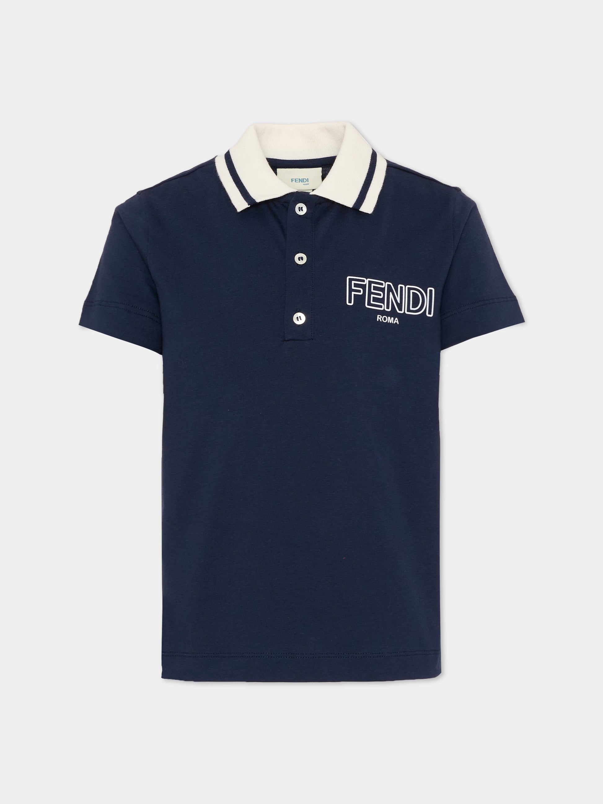 Polo blu per bambini con logo,Fendi Kids,JMI496 7AJ F0QG0