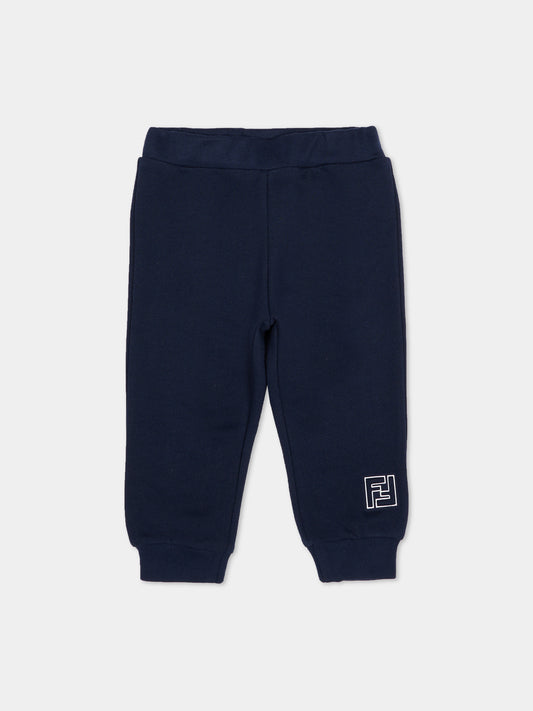 Pantaloni blu per neonati con FF,Fendi Kids,BUF254 5V0 F0QG0